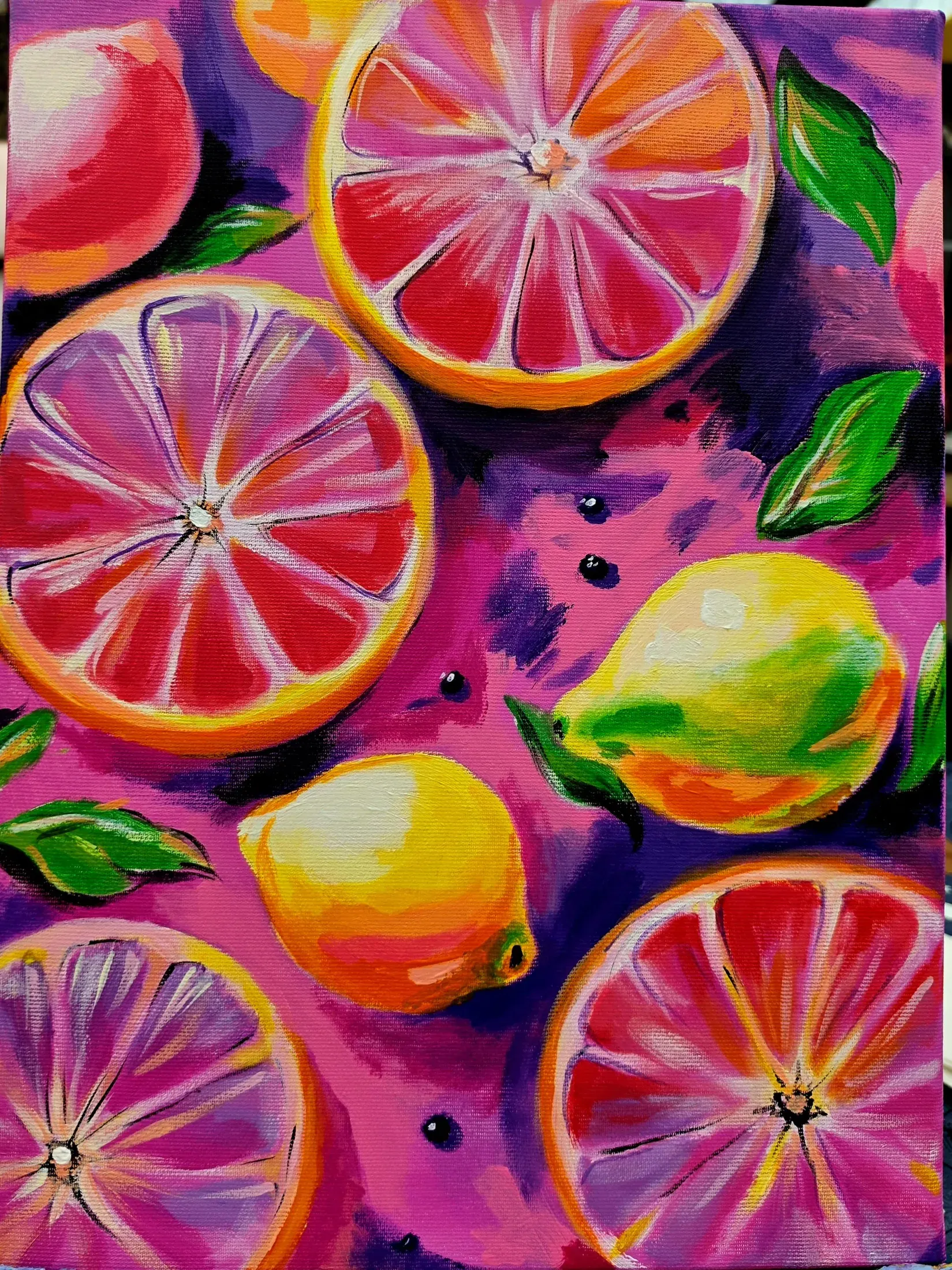 Citrus Slices, a hand-painted canvas hanging at Villa Nadezda