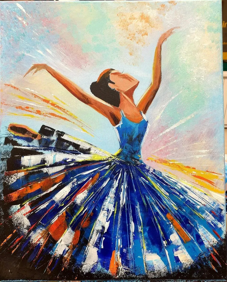 Ballerina — a hand-painted canvas from Villa Nadezda, Paphos, that we can send by post