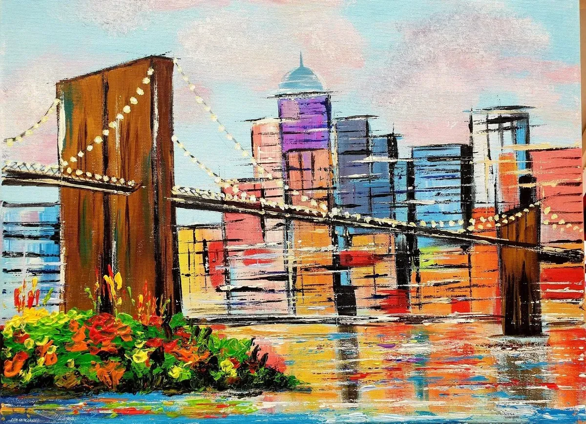 Brooklyn Bridge — a hand-painted canvas from Villa Nadezda, Paphos, that we can send by post