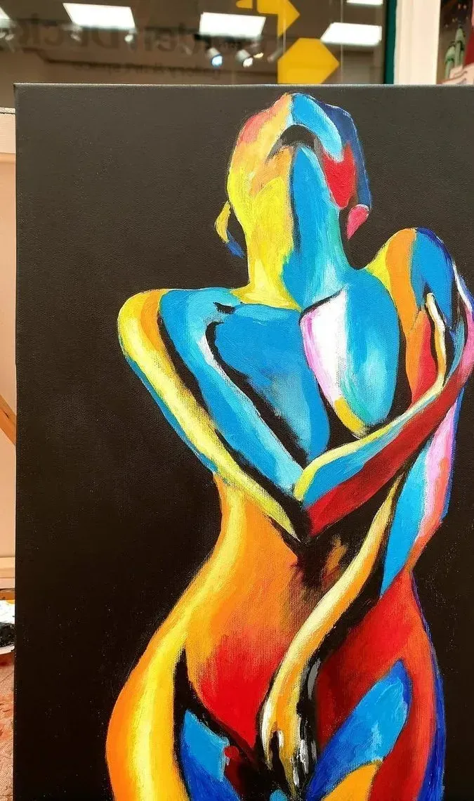 Embrace — a hand-painted canvas from Villa Nadezda, Paphos, that we can send by post