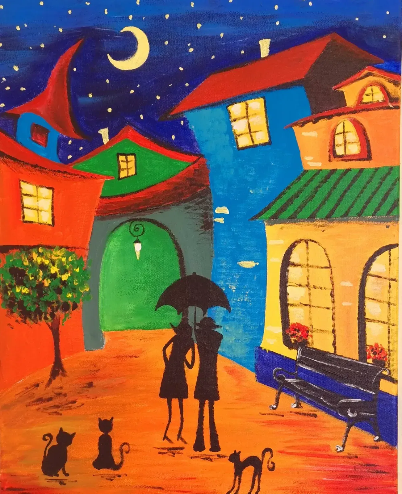 Evening Stroll — a hand-painted canvas from Villa Nadezda, Paphos, that we can send by post