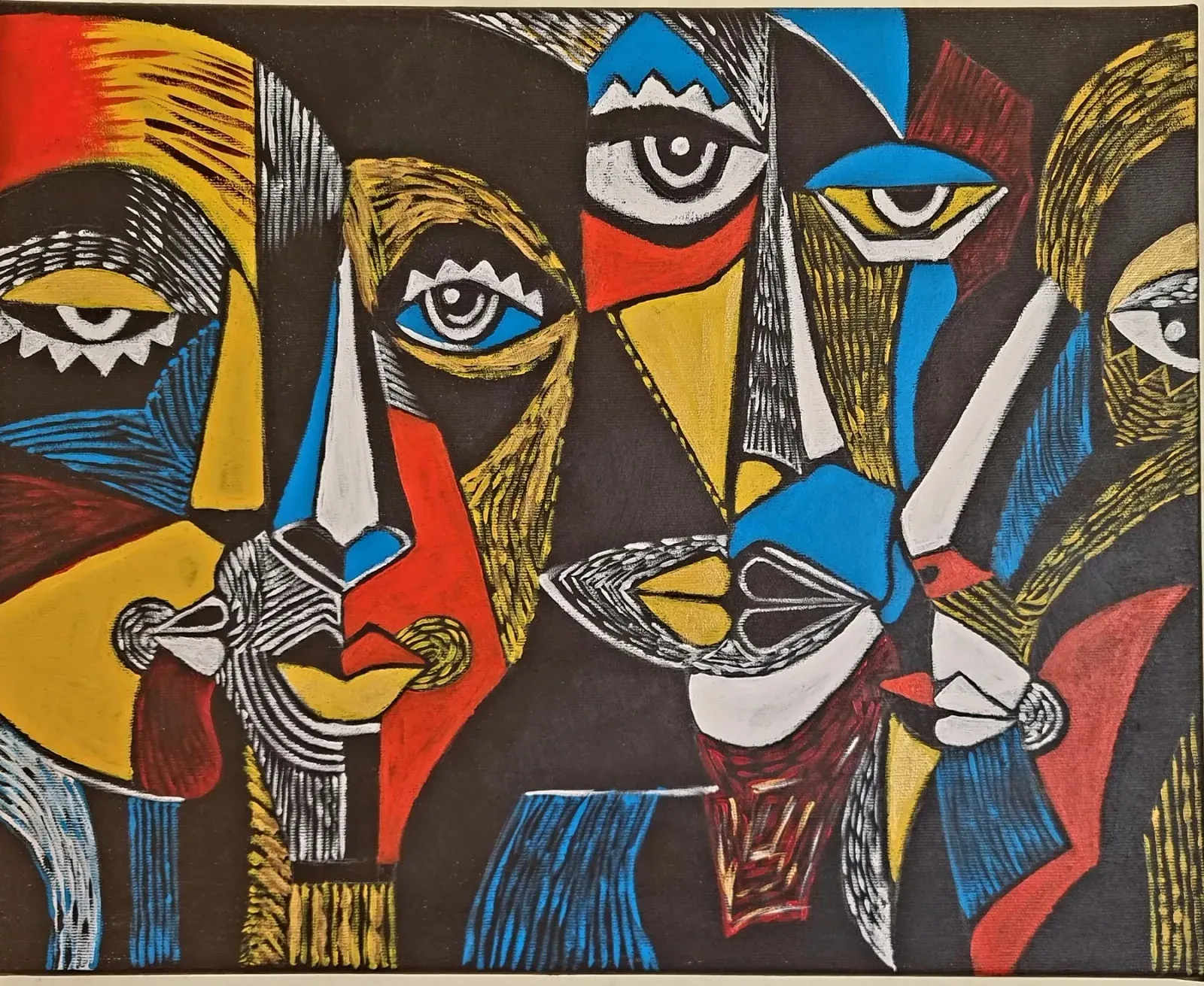 Faces — a hand-painted canvas from Villa Nadezda, Paphos, that we can send by post