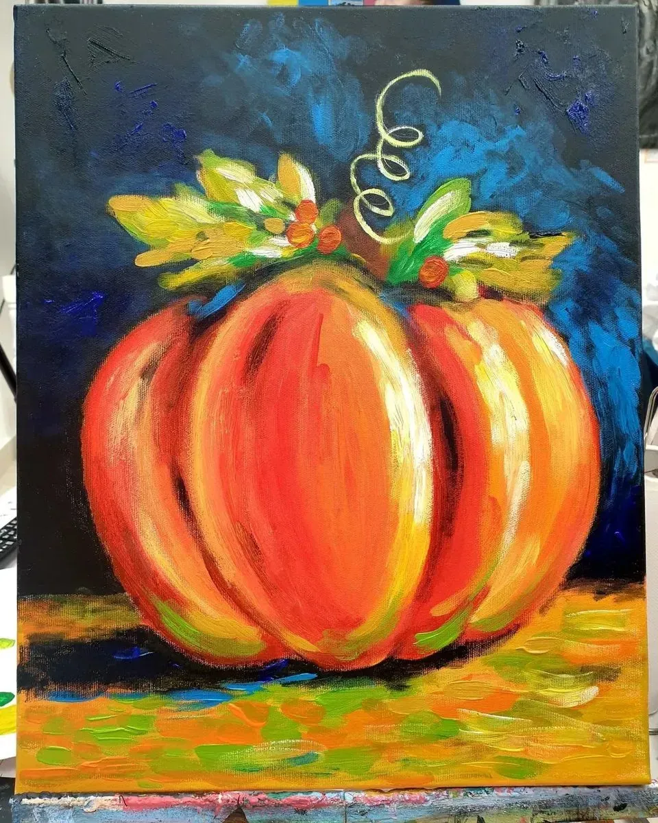 Pumpkin — a hand-painted canvas from Villa Nadezda, Paphos, that we can send by post
