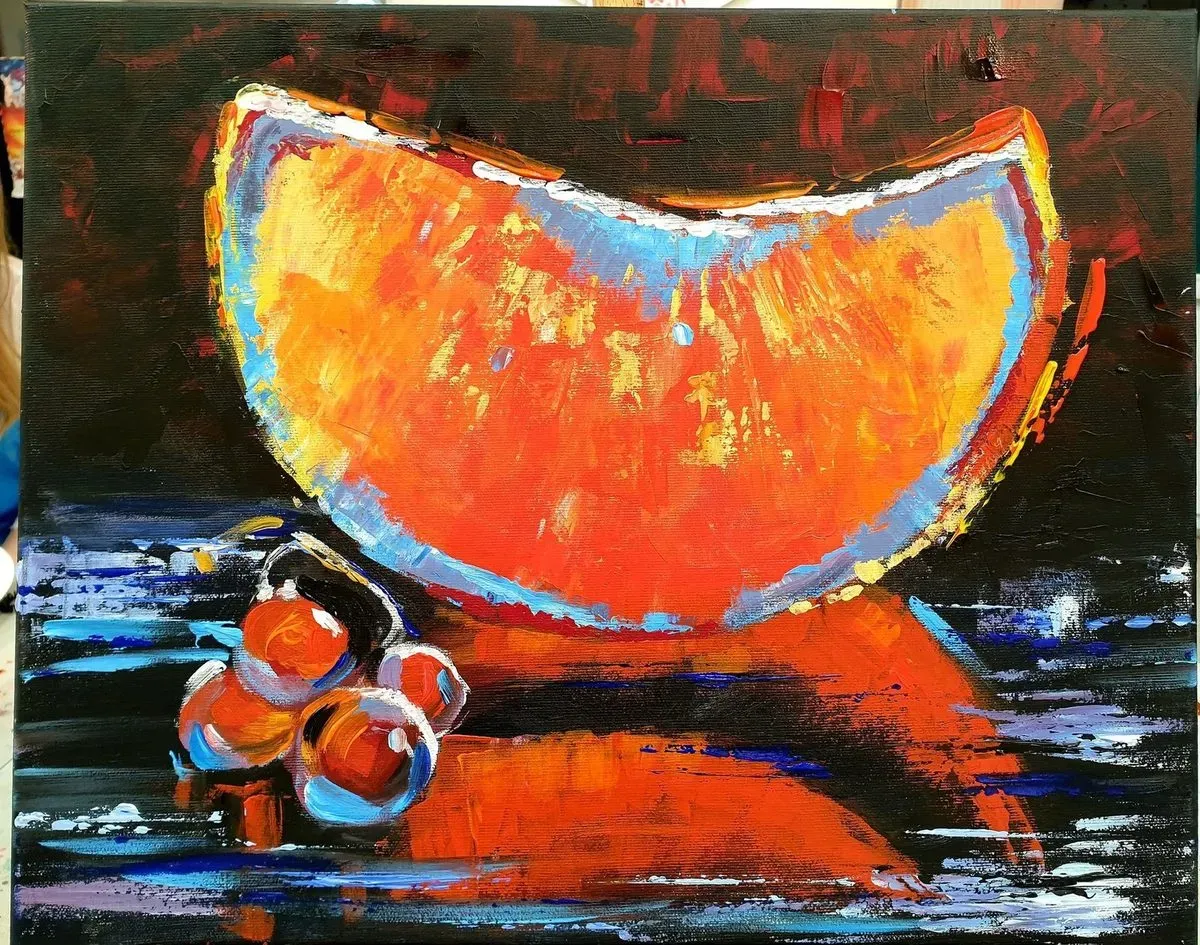 Slice of Orange — a hand-painted canvas from Villa Nadezda, Paphos, that we can send by post
