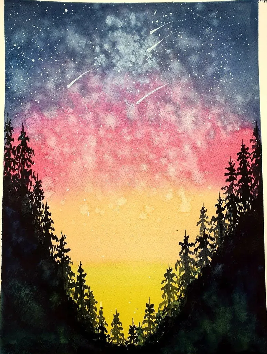 Starry Sky over the Pines — a hand-painted canvas from Villa Nadezda, Paphos, that we can send by post
