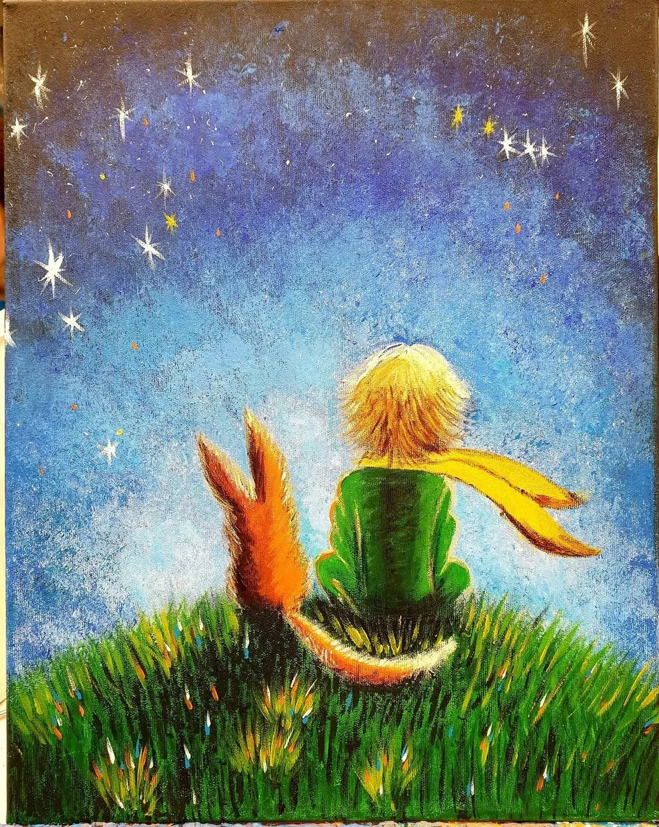 The Little Prince and the Fox — a hand-painted canvas from Villa Nadezda, Paphos, that we can send by post